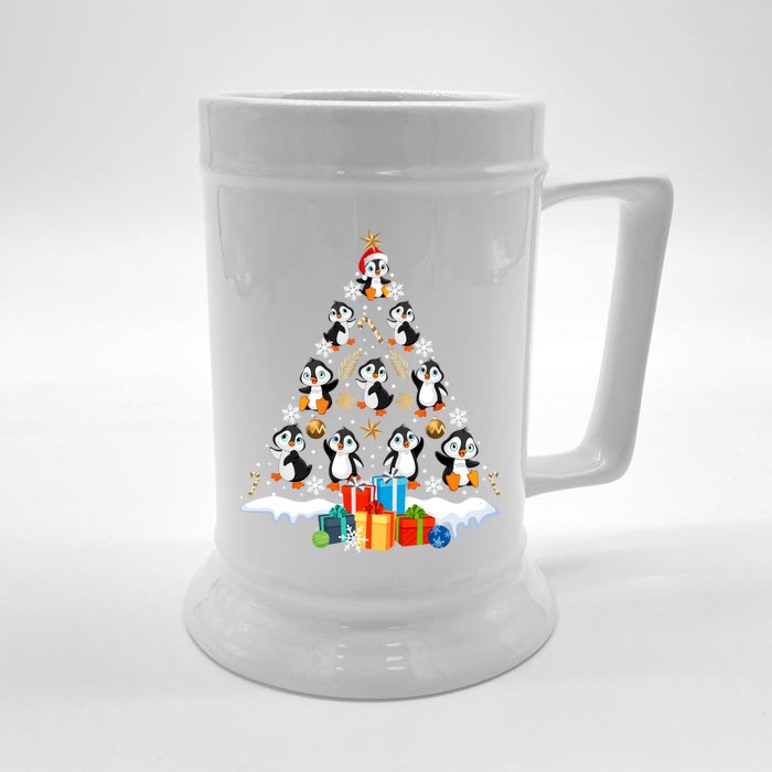 Funny Santa Claus Penguin Xmas Tree Lights Merry Christmas Gift Front & Back Beer Stein