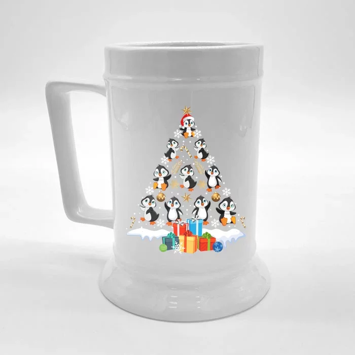 Funny Santa Claus Penguin Xmas Tree Lights Merry Christmas Gift Front & Back Beer Stein