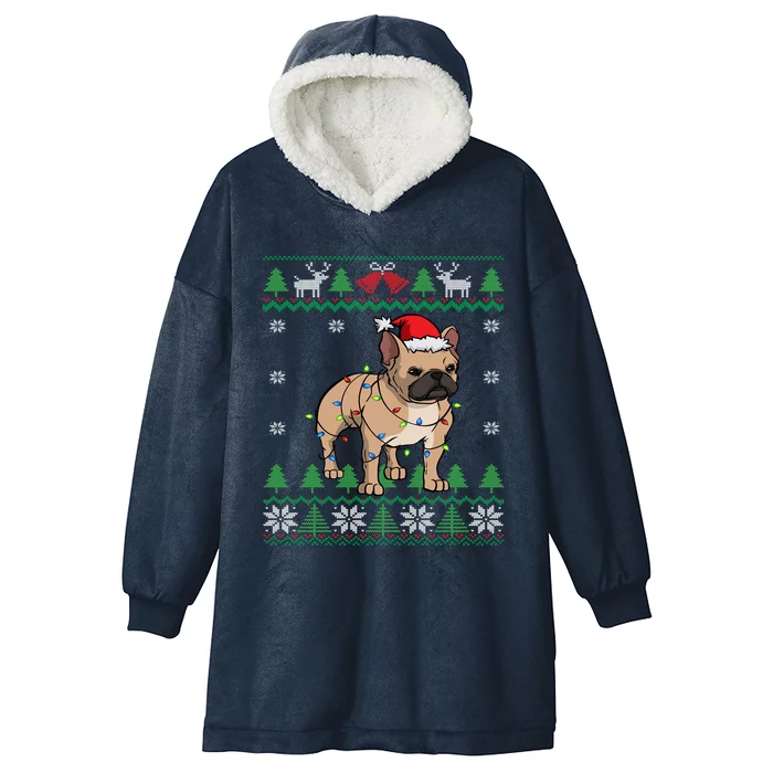 Frenchie Santa Claus Cute French Bulldog Ugly Christmas Gift Hooded Wearable Blanket