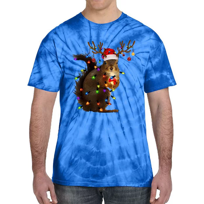 Funny Squirrel Christmas Tree Lights Santa Hat Family Pajama Great Gift Tie-Dye T-Shirt