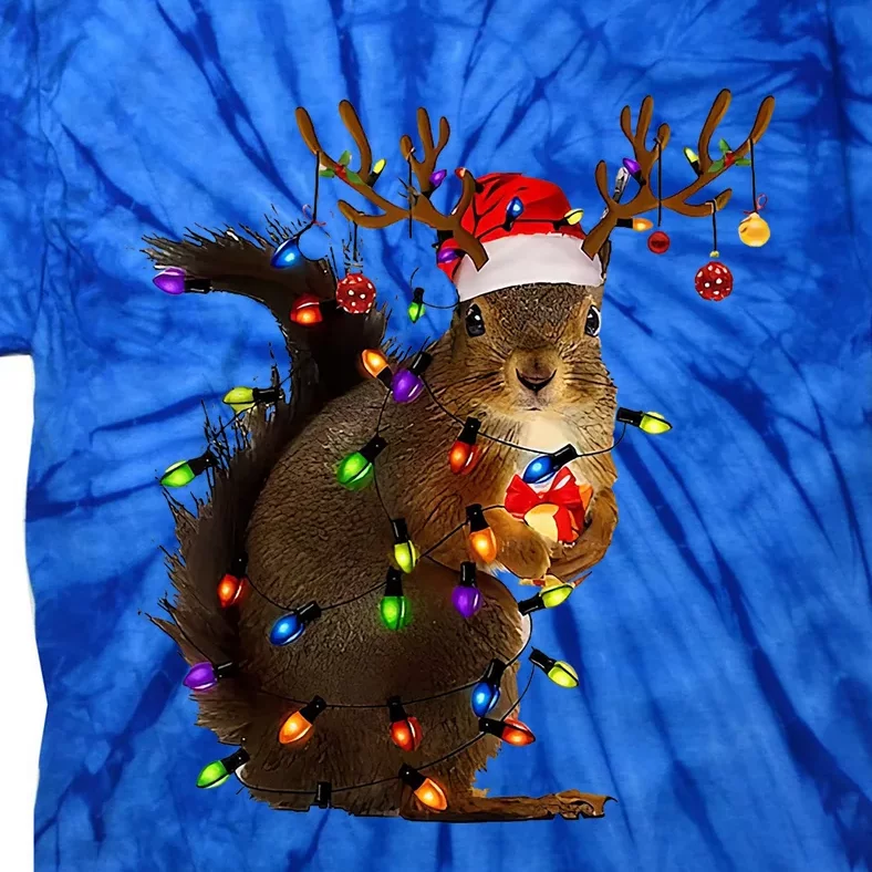 Funny Squirrel Christmas Tree Lights Santa Hat Family Pajama Great Gift Tie-Dye T-Shirt