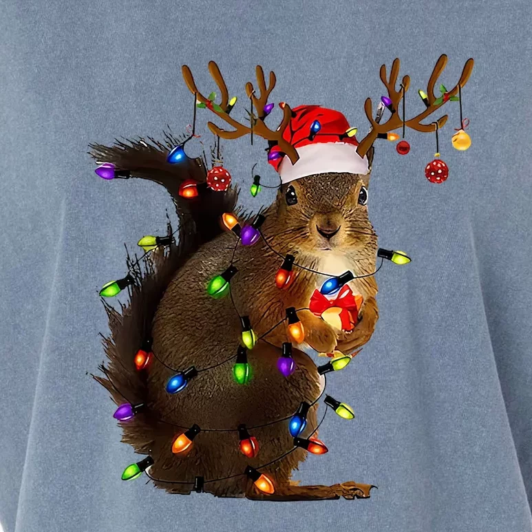 Funny Squirrel Christmas Tree Lights Santa Hat Family Pajama Great Gift Garment-Dyed Women's Muscle Tee