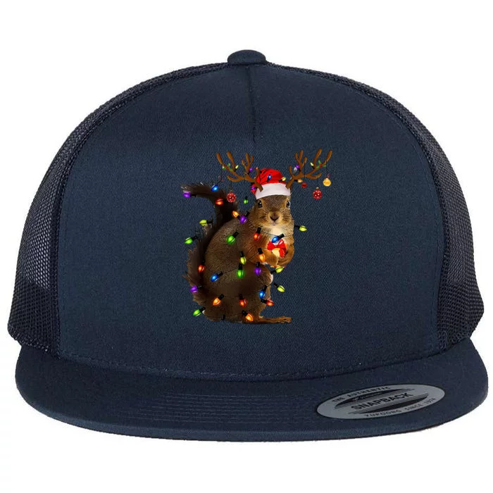 Funny Squirrel Christmas Tree Lights Santa Hat Family Pajama Great Gift Flat Bill Trucker Hat