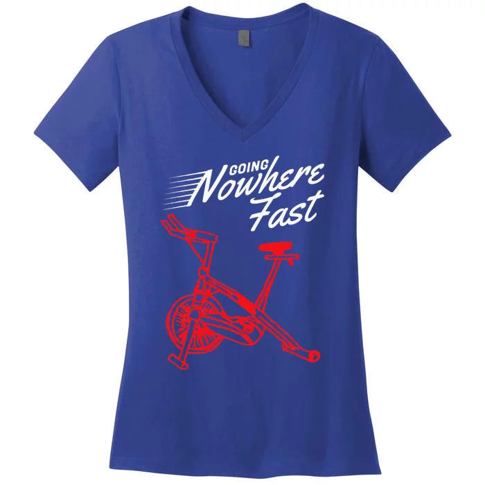 Funny Spin Class Going Nowhere Fast Indoor Cycling Spinning Women's V-Neck T-Shirt