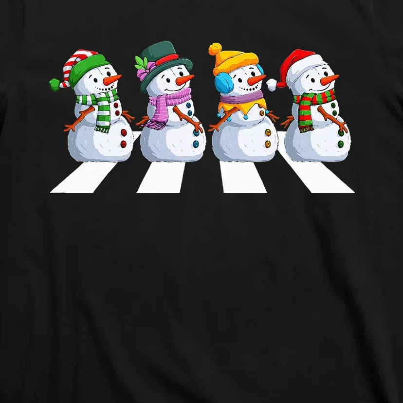 funny snowman Crossing Road Crosswalk snowmies Christmas T-Shirt