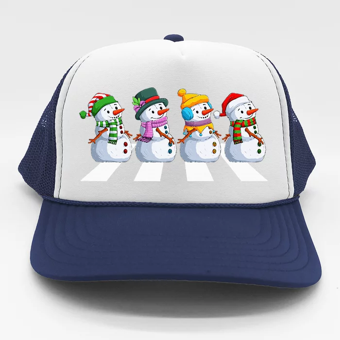 funny snowman Crossing Road Crosswalk snowmies Christmas Trucker Hat