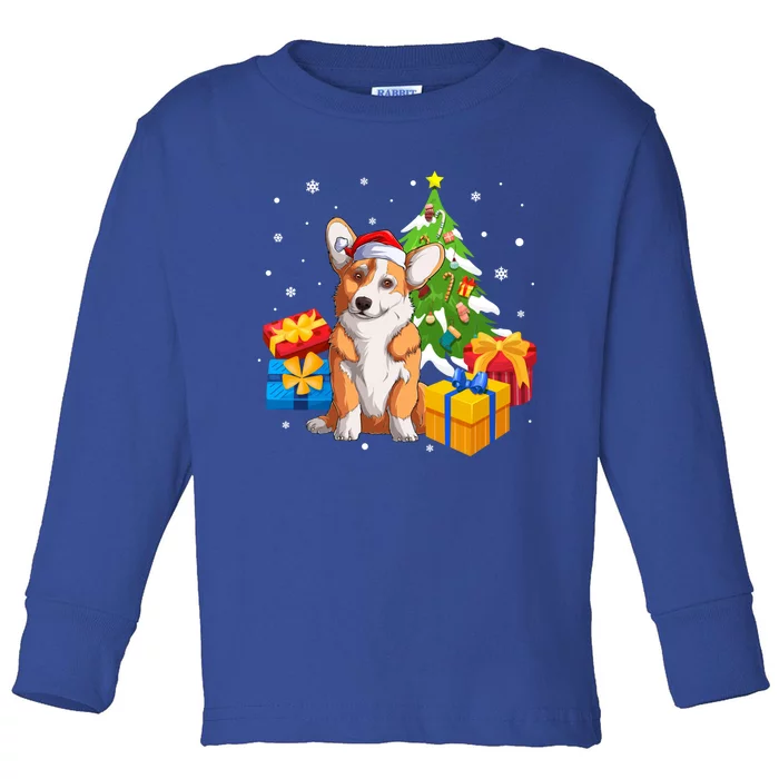 Funny Santa Corgi Dog Christmas Tree Funny Gift Xmas Matching Cool Gift Toddler Long Sleeve Shirt