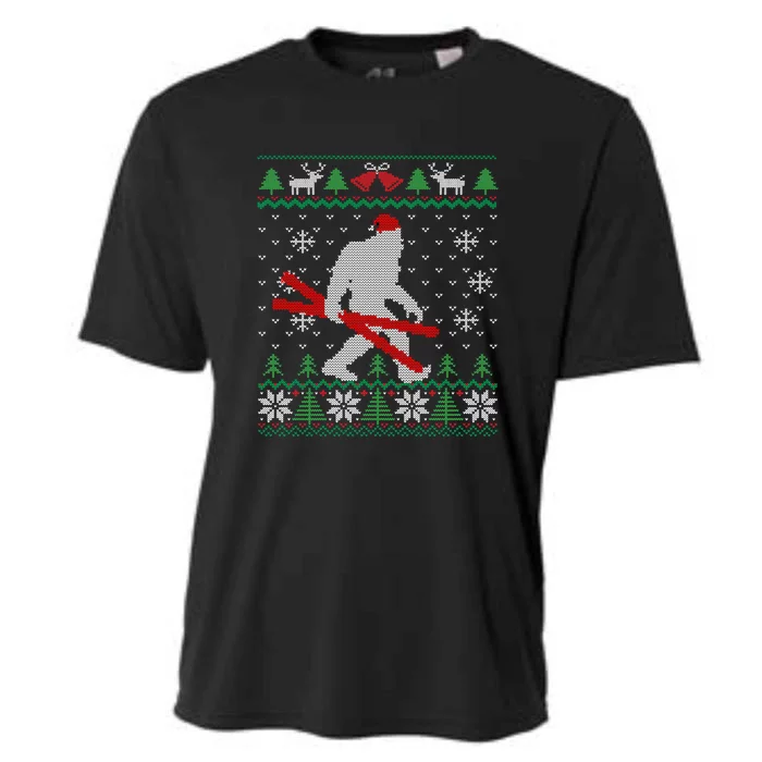 Funny Skiing Cute Bigfoot Ugly Christmas Gift Cooling Performance Crew T-Shirt