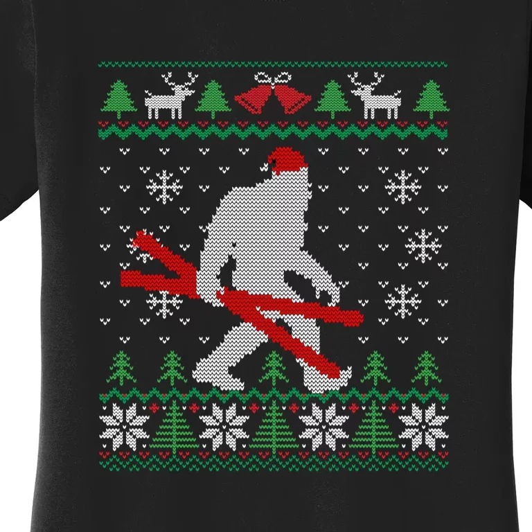 Funny Skiing Cute Bigfoot Ugly Christmas Gift Women's T-Shirt