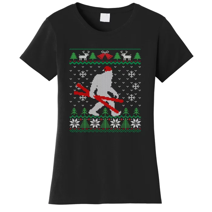 Funny Skiing Cute Bigfoot Ugly Christmas Gift Women's T-Shirt