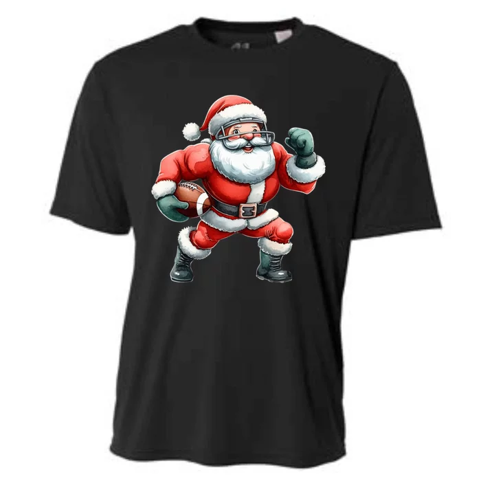 Football Santa Christmas Funny Santa Playing Football Xmas Gift Cooling Performance Crew T-Shirt