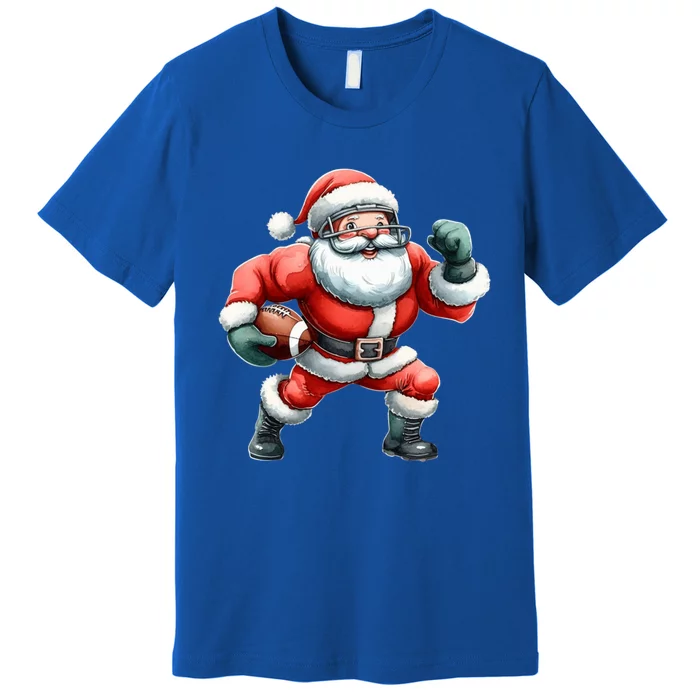 Football Santa Christmas Funny Santa Playing Football Xmas Gift Premium T-Shirt