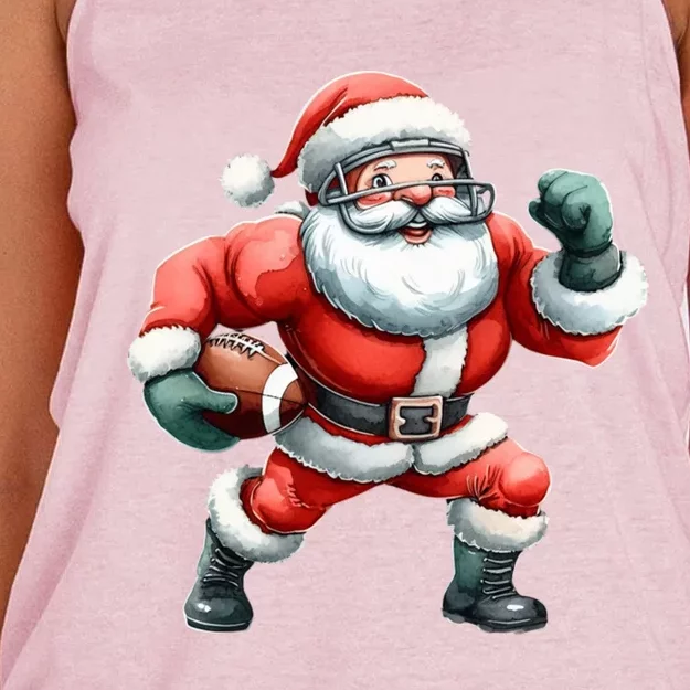 Football Santa Christmas Funny Santa Playing Football Xmas Gift Women's Knotted Racerback Tank