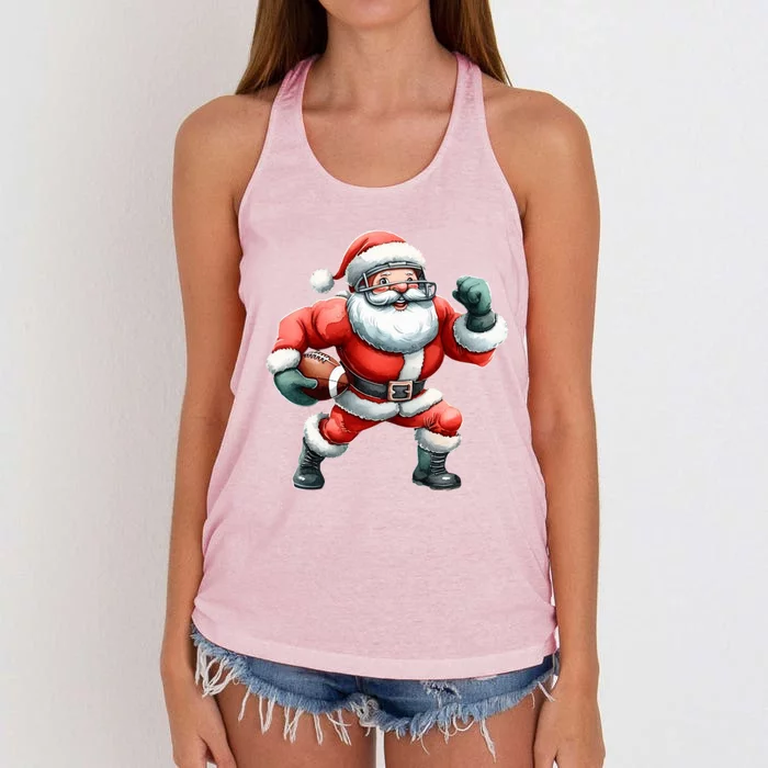 Football Santa Christmas Funny Santa Playing Football Xmas Gift Women's Knotted Racerback Tank