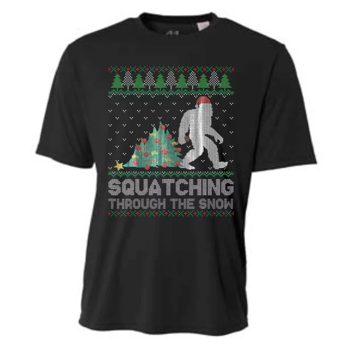 Funny Sasquatch Christmas Squatching Bigfoot Xmas Sweater Cooling Performance Crew T-Shirt