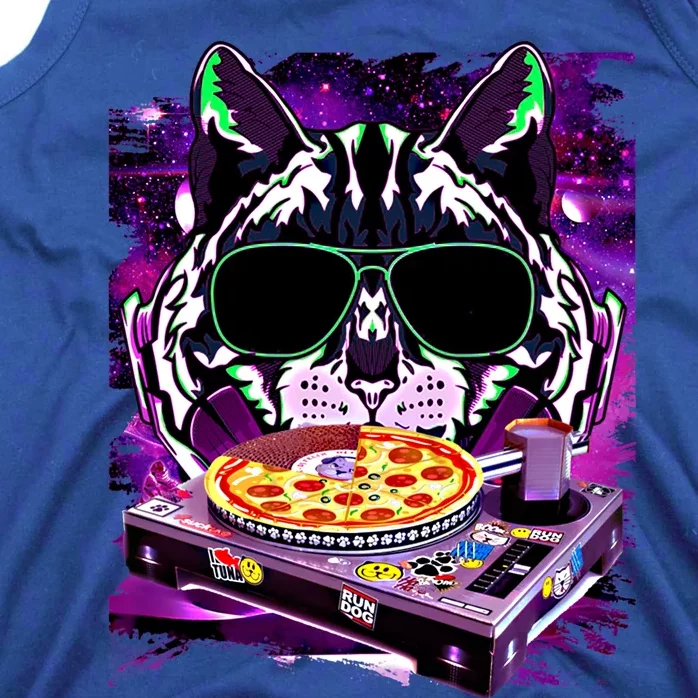 Funny Space Cat Remix Dj Pizza Remix For Cat Galaxy Lovers Gift Tank Top