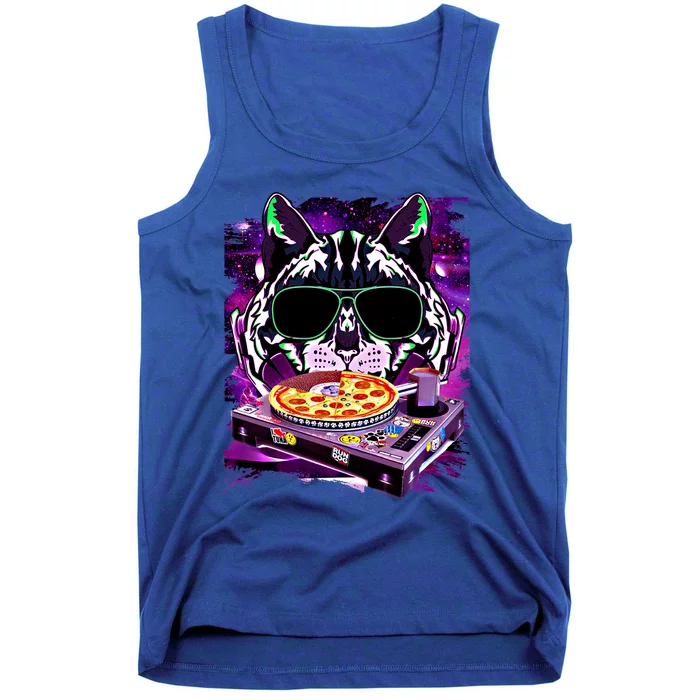 Funny Space Cat Remix Dj Pizza Remix For Cat Galaxy Lovers Gift Tank Top