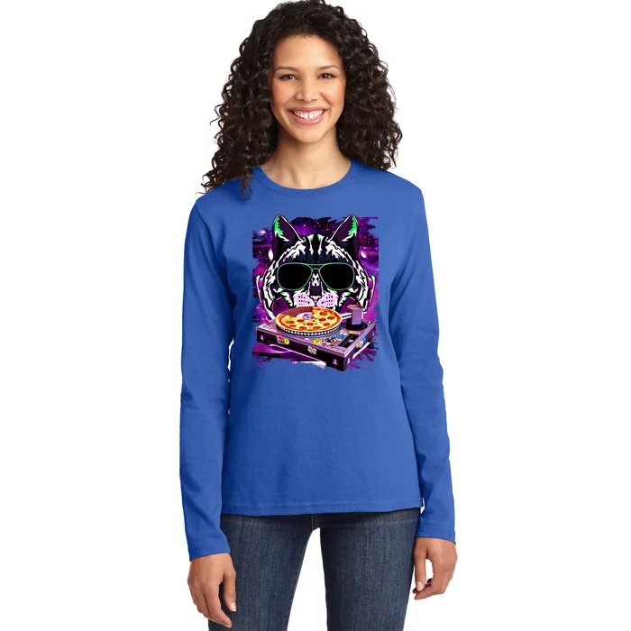 Funny Space Cat Remix Dj Pizza Remix For Cat Galaxy Lovers Gift Ladies Long Sleeve Shirt