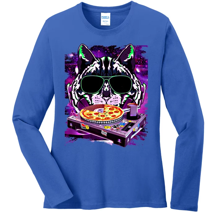 Funny Space Cat Remix Dj Pizza Remix For Cat Galaxy Lovers Gift Ladies Long Sleeve Shirt