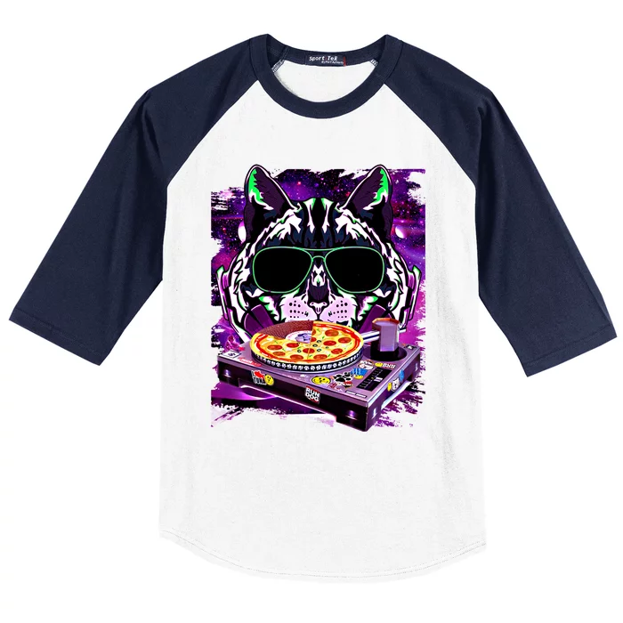 Funny Space Cat Remix Dj Pizza Remix For Cat Galaxy Lovers Gift Baseball Sleeve Shirt