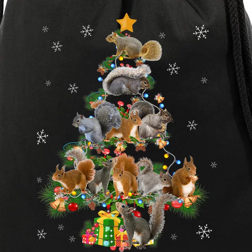 Funny Squirrel Christmas Tree Squirrel Lover Xmas Gifts TShirt Drawstring Bag