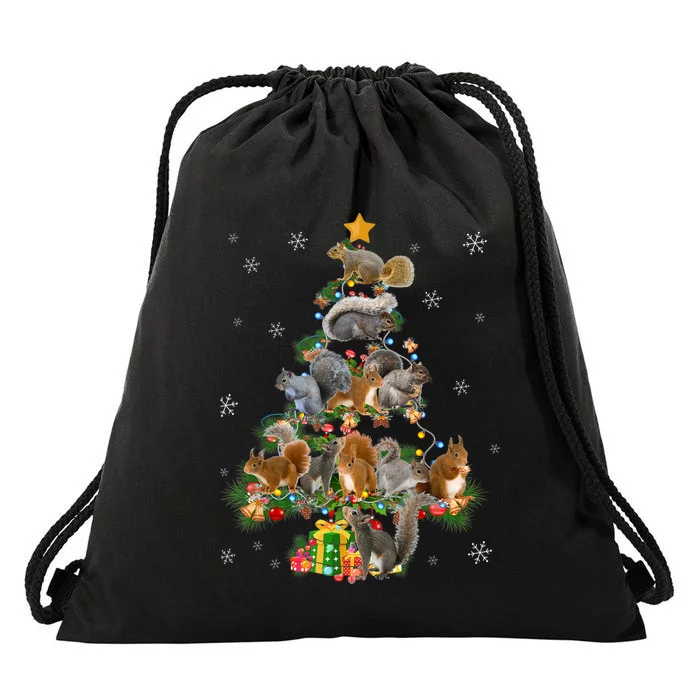 Funny Squirrel Christmas Tree Squirrel Lover Xmas Gifts TShirt Drawstring Bag