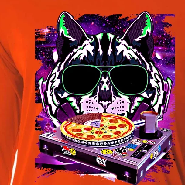 Funny Space Cat Remix Dj Pizza Remix For Cat Galaxy Lovers Cute Gift Cooling Performance Long Sleeve Crew