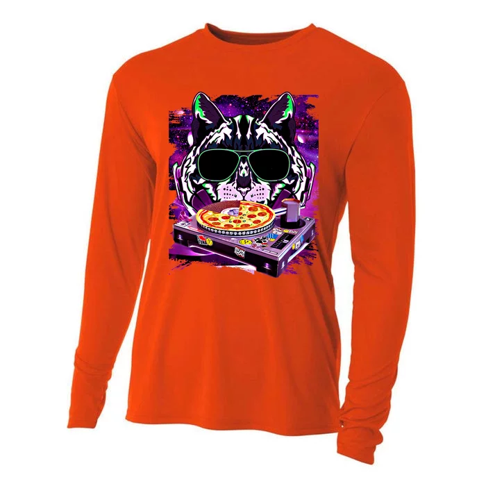 Funny Space Cat Remix Dj Pizza Remix For Cat Galaxy Lovers Cute Gift Cooling Performance Long Sleeve Crew