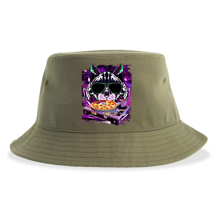 Funny Space Cat Remix Dj Pizza Remix For Cat Galaxy Lovers Cute Gift Sustainable Bucket Hat