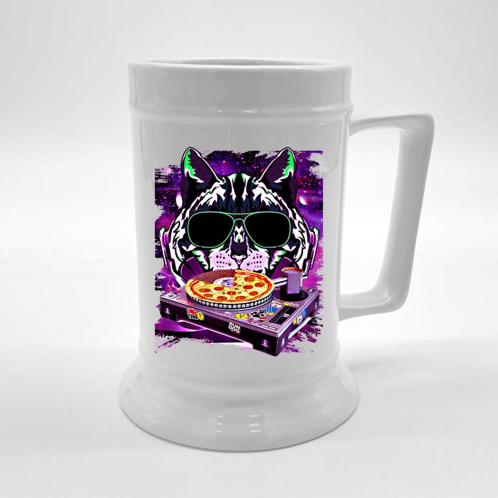 Funny Space Cat Remix Dj Pizza Remix For Cat Galaxy Lovers Cute Gift Front & Back Beer Stein