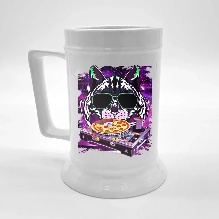 Funny Space Cat Remix Dj Pizza Remix For Cat Galaxy Lovers Cute Gift Front & Back Beer Stein