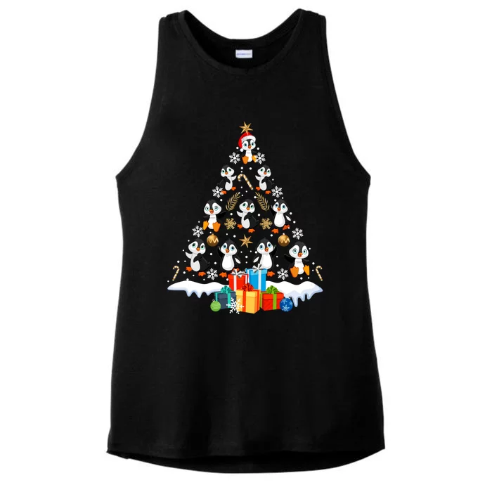 Funny Santa Claus Penguin Xmas Tree Lights Merry Christmas Gift Ladies Tri-Blend Wicking Tank