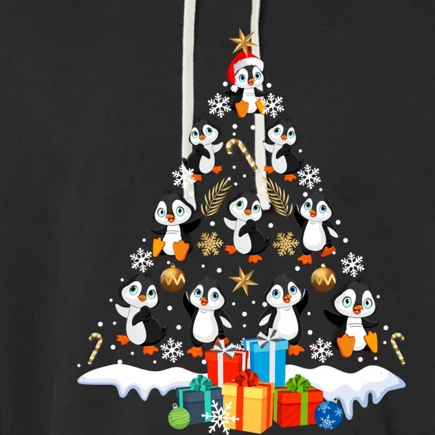 Funny Santa Claus Penguin Xmas Tree Lights Merry Christmas Gift Garment-Dyed Fleece Hoodie