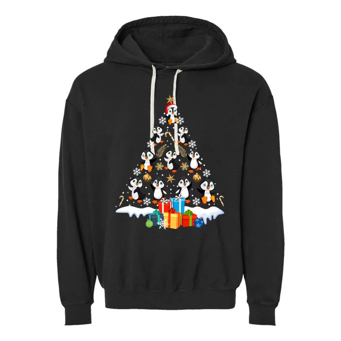 Funny Santa Claus Penguin Xmas Tree Lights Merry Christmas Gift Garment-Dyed Fleece Hoodie