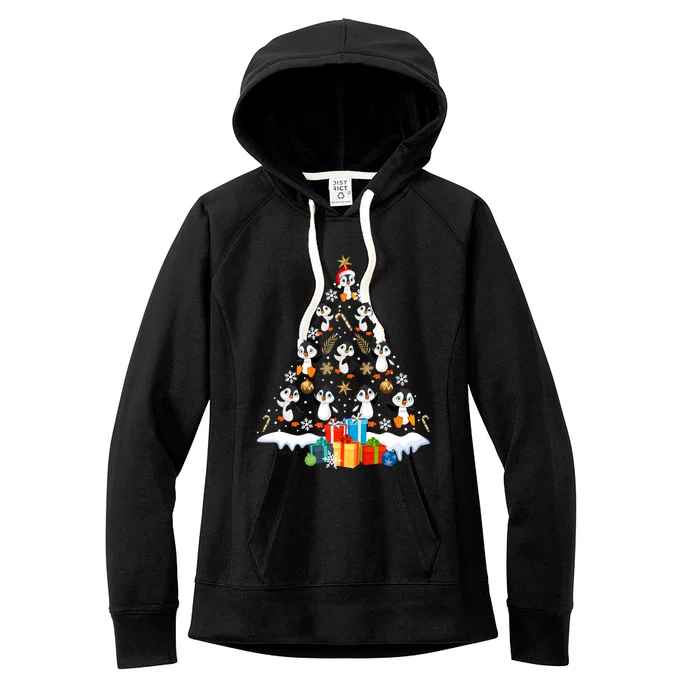 Funny Santa Claus Penguin Xmas Tree Lights Merry Christmas Gift Women's Fleece Hoodie