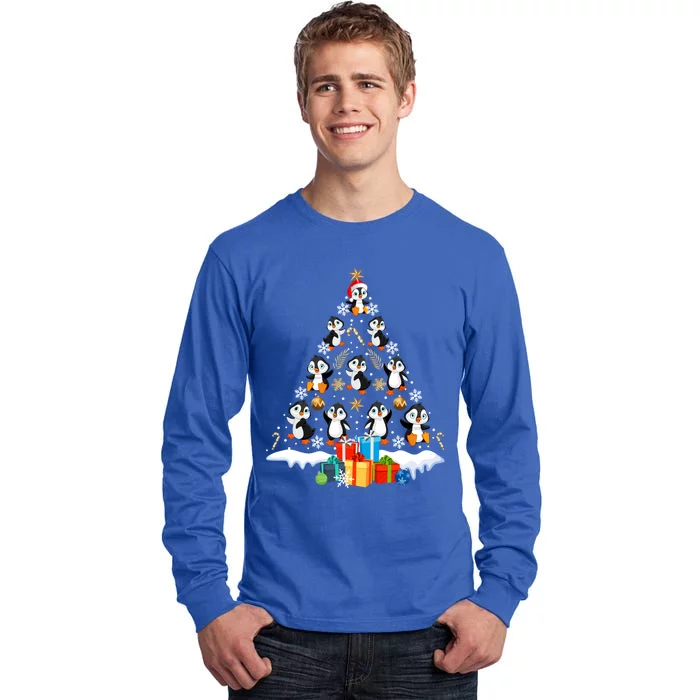 Funny Santa Claus Penguin Xmas Tree Lights Merry Christmas Gift Tall Long Sleeve T-Shirt