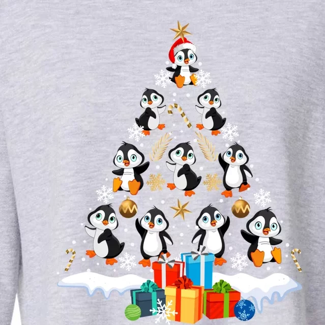 Funny Santa Claus Penguin Xmas Tree Lights Merry Christmas Gift Cropped Pullover Crew