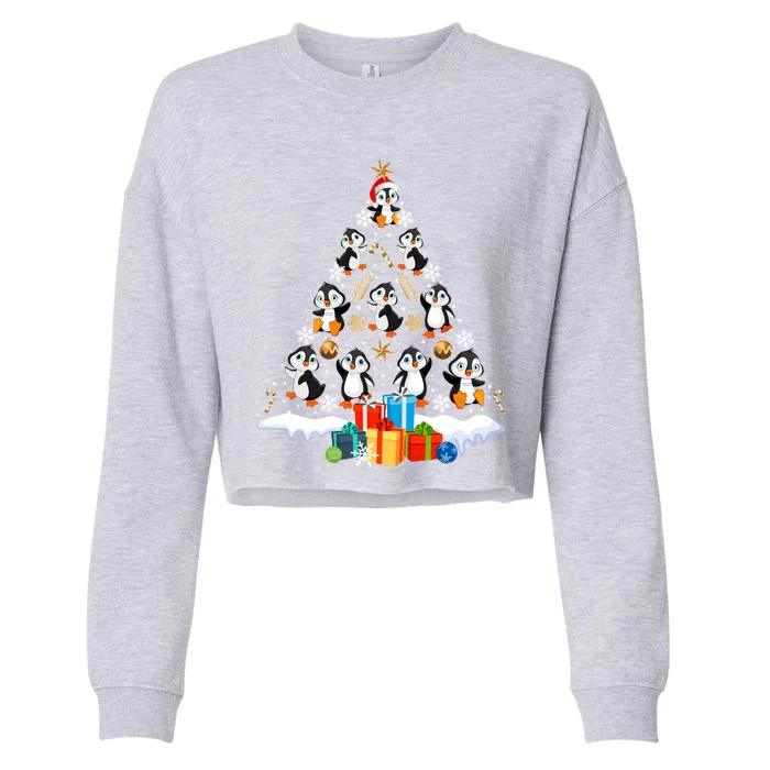 Funny Santa Claus Penguin Xmas Tree Lights Merry Christmas Gift Cropped Pullover Crew