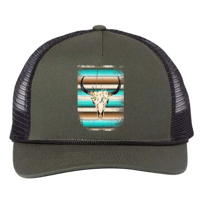 Funny Serape Cow Boho print Flower Rustic Turquoise Brown Retro Rope Trucker Hat Cap