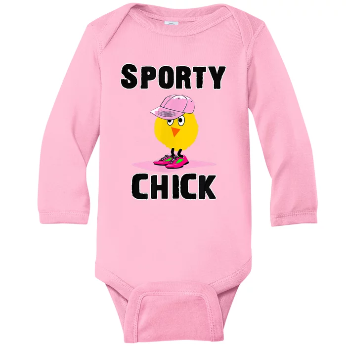 Funny Sporty Chick Women Sports Cute Pink Softball For MotherS Day Baby Long Sleeve Bodysuit