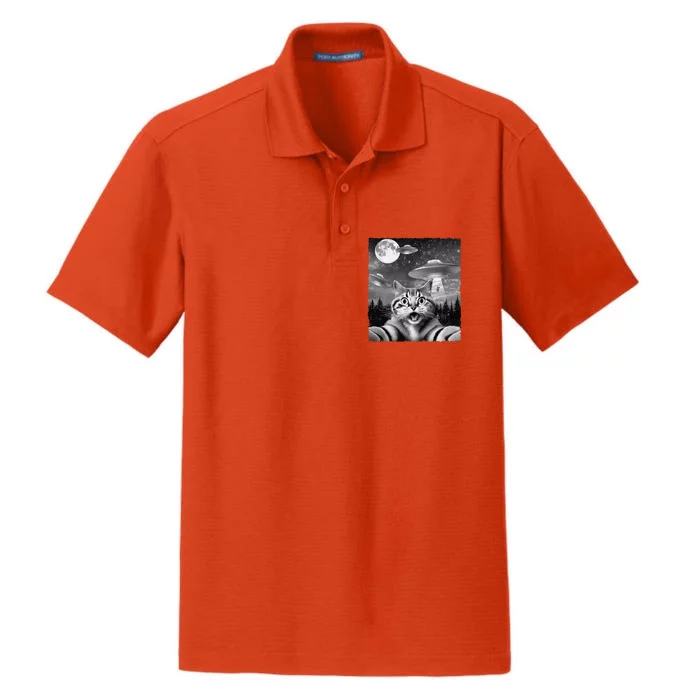 Funny Scared Cat Selfie With Ufos Gift Idea Dry Zone Grid Performance Polo