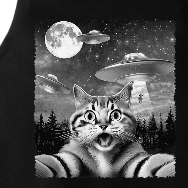 Funny Scared Cat Selfie With Ufos Gift Idea Ladies Tri-Blend Wicking Tank