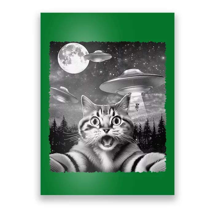 Funny Scared Cat Selfie With Ufos Gift Idea Poster