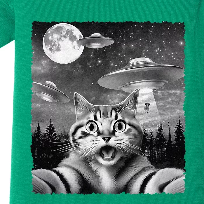 Funny Scared Cat Selfie With Ufos Gift Idea Baby Bodysuit