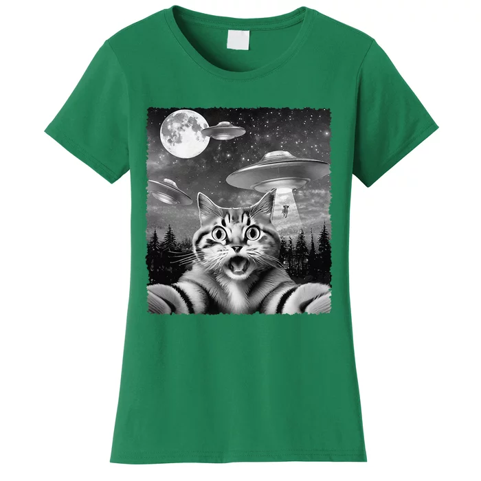 Funny Scared Cat Selfie With Ufos Gift Idea Women's T-Shirt