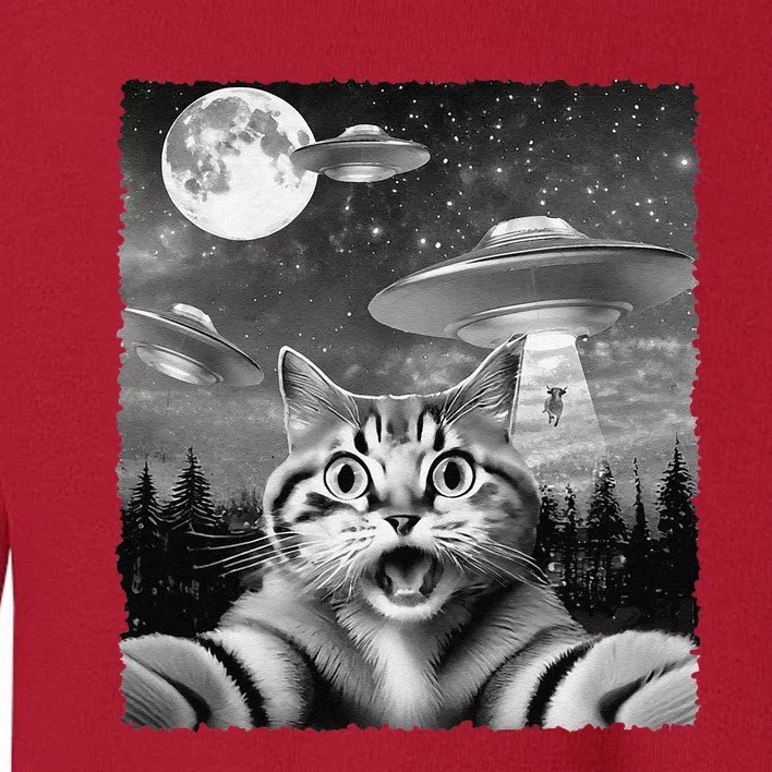 Funny Scared Cat Selfie With Ufos Gift Idea Toddler Sweatshirt