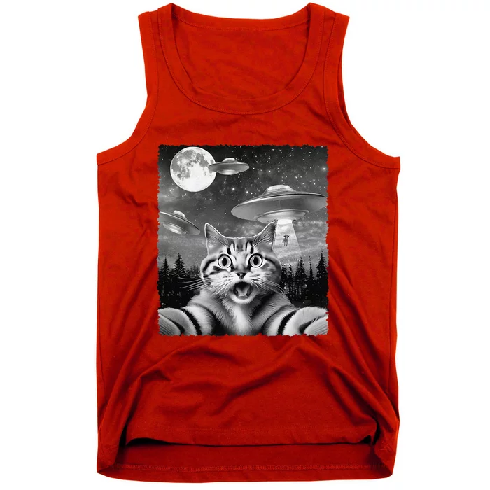 Funny Scared Cat Selfie With Ufos Gift Idea Tank Top