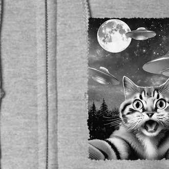 Funny Scared Cat Selfie With Ufos Gift Idea Full Zip Hoodie