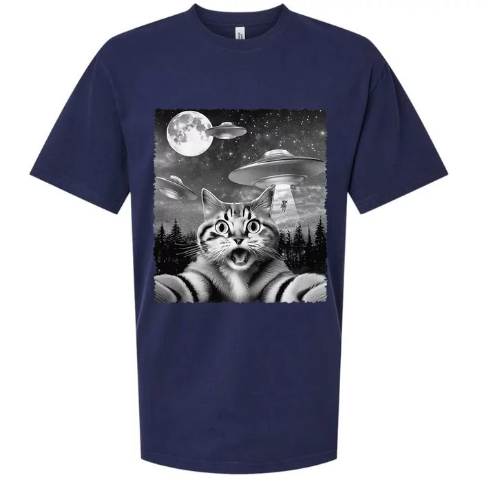 Funny Scared Cat Selfie With Ufos Gift Idea Sueded Cloud Jersey T-Shirt