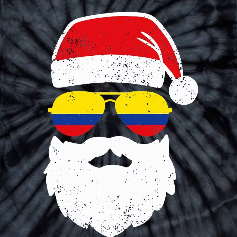 Funny Santa Claus Face Sunglasses Colombia Flag Tie-Dye T-Shirt